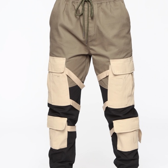 (SOLD) Block It Out Cargo Joggers - Olive/Combo - Picture 11 of 14